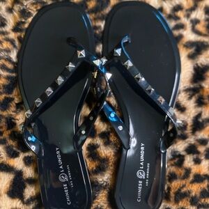 Chinese Laundry Black Studded Jelly Sandals